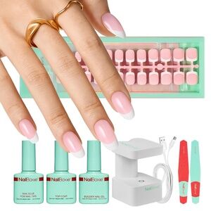 Modelones French Tip Short Almond Gel Nail Kit With UV Light